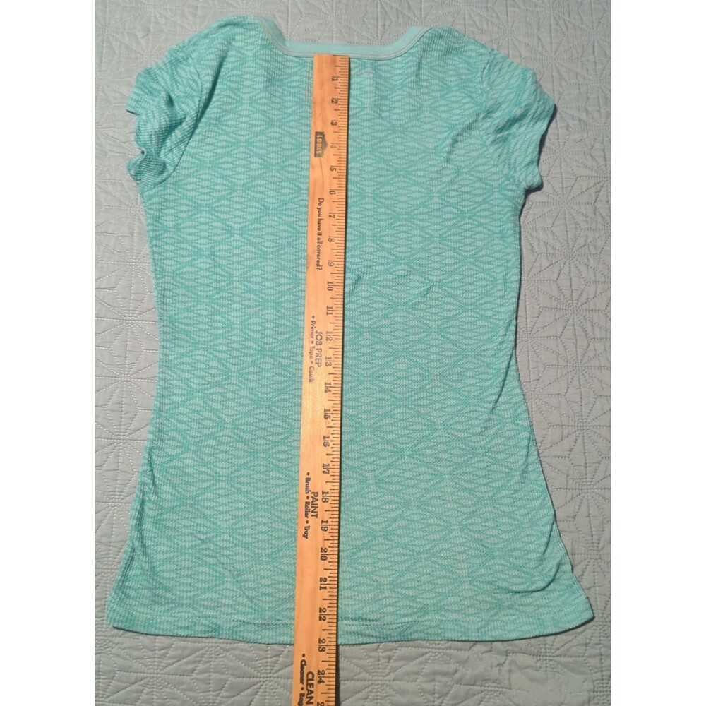Prana Womens Sz L Waffle Knit Short Sleeve Pullover T-Shirt Green Teal Stretchy - Picture 5 of 5